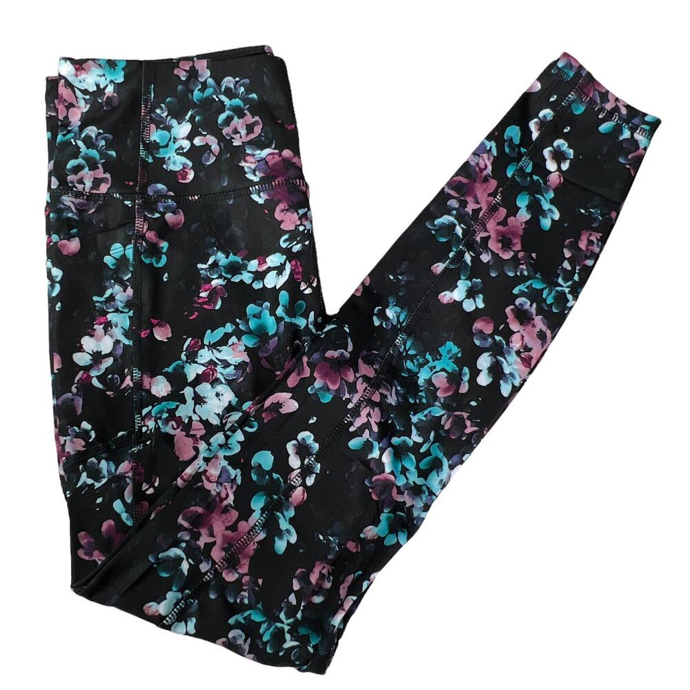 Avia Active Core Performance Legging Black Multi Watercolor Floral Medium